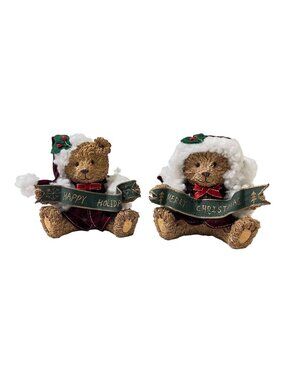 Pair Christmas Bears 5" Resin Merry Christmas Happy Holidays Unbranded Vintage